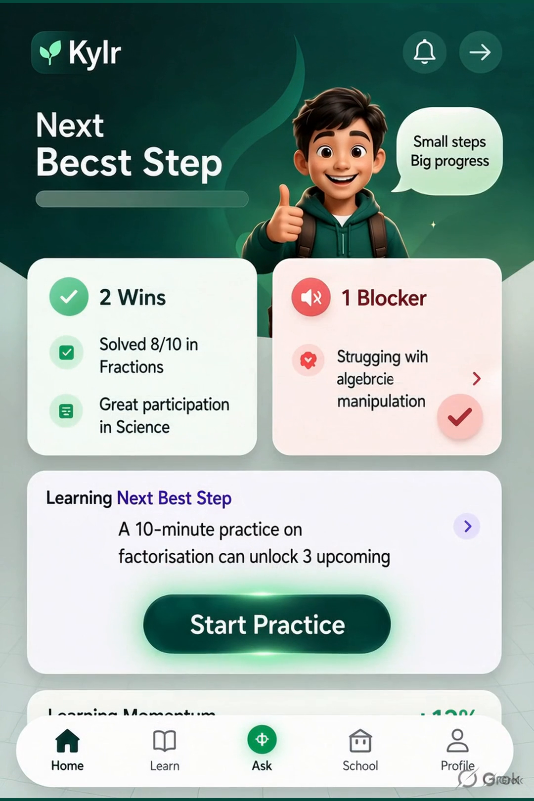Kylr next best step practice recommendation screen